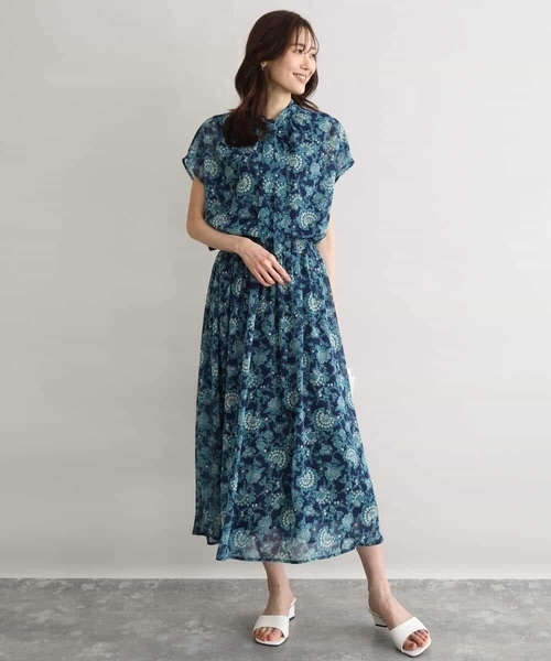 MK MICHEL KLEIN（エムケーミッシェルクラン）の「[洗える]更紗プリント花柄シフォンスカート（スカート・レディース・ネイビー/ベージュ・38）」の9枚目の写真