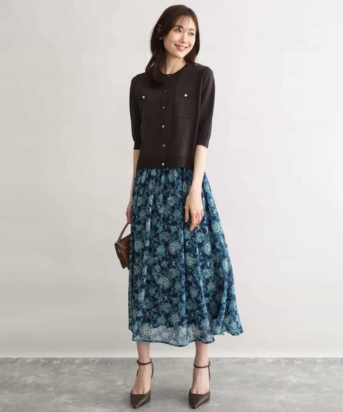 MK MICHEL KLEIN（エムケーミッシェルクラン）の「[洗える]更紗プリント花柄シフォンスカート（スカート・レディース・ネイビー/ベージュ・38）」の10枚目の写真