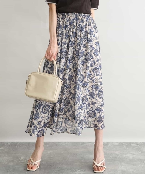 MK MICHEL KLEIN（エムケーミッシェルクラン）の「[洗える]更紗プリント花柄シフォンスカート（スカート・レディース・ネイビー/ベージュ・38）」の13枚目の写真
