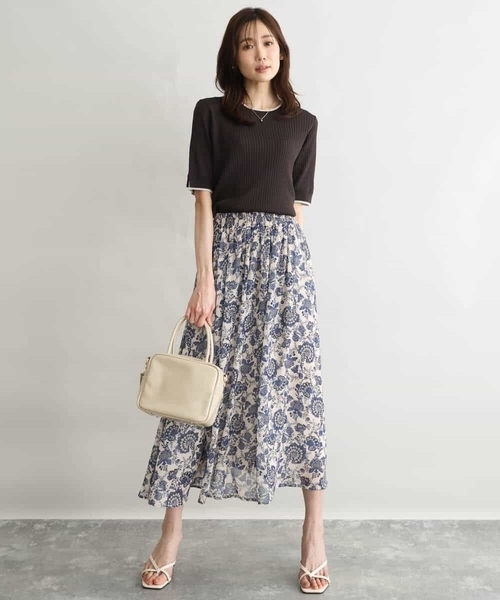 MK MICHEL KLEIN（エムケーミッシェルクラン）の「[洗える]更紗プリント花柄シフォンスカート（スカート・レディース・ネイビー/ベージュ・38）」の16枚目の写真