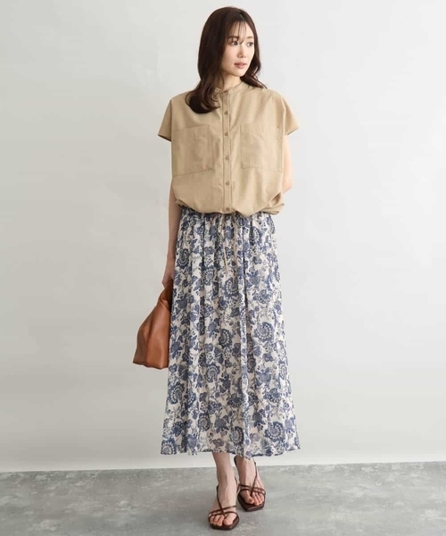 MK MICHEL KLEIN（エムケーミッシェルクラン）の「[洗える]更紗プリント花柄シフォンスカート（スカート・レディース・ネイビー/ベージュ・38）」の17枚目の写真