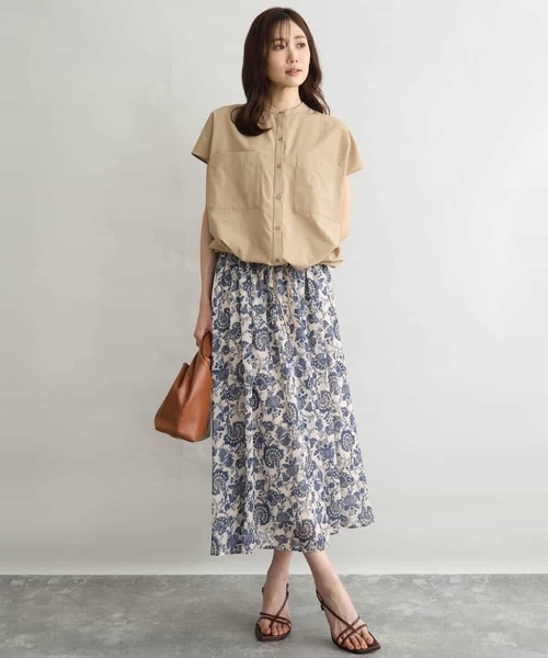 MK MICHEL KLEIN（エムケーミッシェルクラン）の「[洗える]更紗プリント花柄シフォンスカート（スカート・レディース・ネイビー/ベージュ・38）」の18枚目の写真