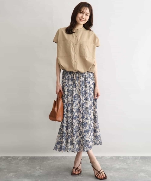 MK MICHEL KLEIN（エムケーミッシェルクラン）の「[洗える]更紗プリント花柄シフォンスカート（スカート・レディース・ネイビー/ベージュ・38）」の19枚目の写真
