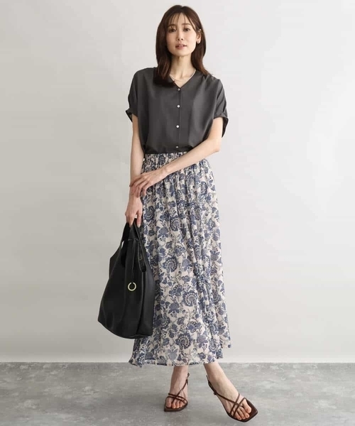 MK MICHEL KLEIN（エムケーミッシェルクラン）の「[洗える]更紗プリント花柄シフォンスカート（スカート・レディース・ネイビー/ベージュ・38）」の21枚目の写真