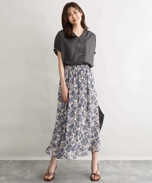 MK MICHEL KLEIN（エムケーミッシェルクラン）の「[洗える]更紗プリント花柄シフォンスカート（スカート・レディース・ネイビー/ベージュ・38）」の22枚目の写真