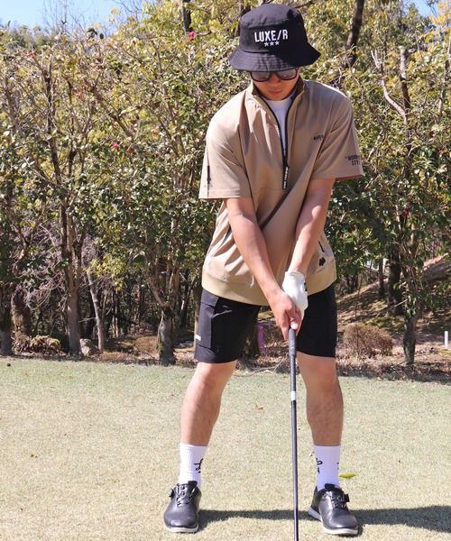 LUXE/R GOLF(ラグジュ ゴルフ)の「(RM)【LUXE/R GOLF】ストレッチ クロス ハーフジップ プルオーバー 半袖 シャツ(Tシャツ/カットソー・メンズ・ブラック/ホワイト/ベージュ/ダークグレー・LARGE/X-LARGE/MEDIUM)」の4枚目の写真