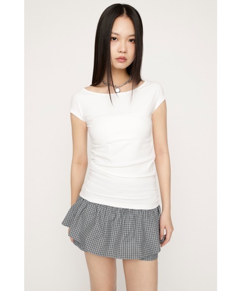 SLY（スライ）の「B/N COMPACT TOPS ボートネックコンパクトトップス 春服 夏服（Tシャツ/カットソー・レディース・オフホワイト/ブラウン/ブラック・FREE）」の4枚目の写真