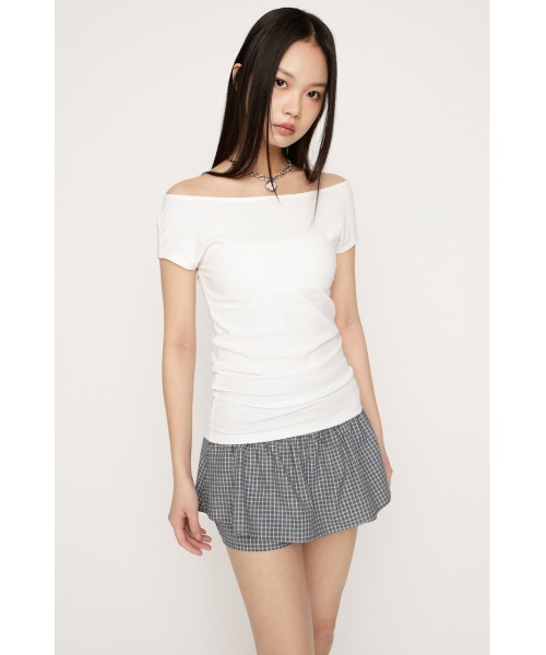 SLY（スライ）の「B/N COMPACT TOPS ボートネックコンパクトトップス 春服 夏服（Tシャツ/カットソー・レディース・オフホワイト/ブラウン/ブラック・FREE）」の6枚目の写真
