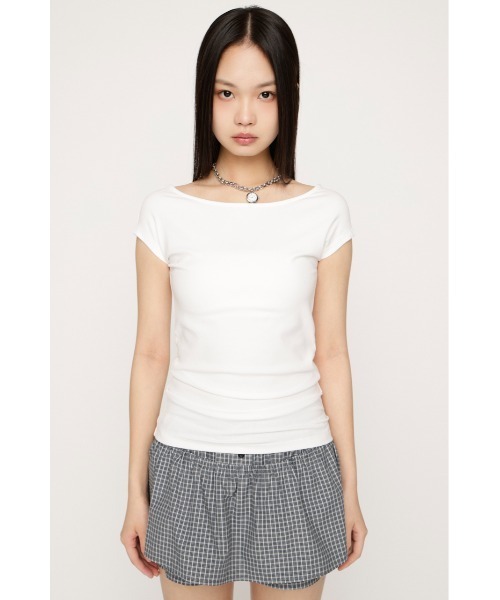 SLY（スライ）の「B/N COMPACT TOPS ボートネックコンパクトトップス 春服 夏服（Tシャツ/カットソー・レディース・オフホワイト/ブラウン/ブラック・FREE）」の7枚目の写真