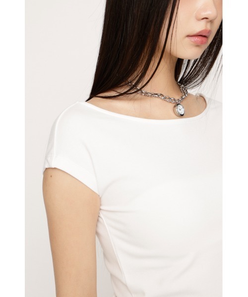 SLY（スライ）の「B/N COMPACT TOPS ボートネックコンパクトトップス 春服 夏服（Tシャツ/カットソー・レディース・オフホワイト/ブラウン/ブラック・FREE）」の10枚目の写真