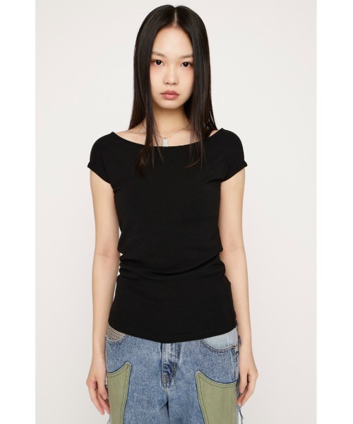 SLY（スライ）の「B/N COMPACT TOPS ボートネックコンパクトトップス 春服 夏服（Tシャツ/カットソー・レディース・オフホワイト/ブラウン/ブラック・FREE）」の14枚目の写真
