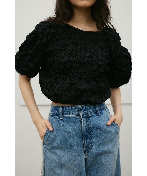 STYLEMIXER(スタイルミキサー)の「【前後2WAY/3色展開】フラッフィーショートトップ(Tシャツ/カットソー・レディース・ブラック/サックスブルー/ホワイト・FREE)」の2枚目の写真