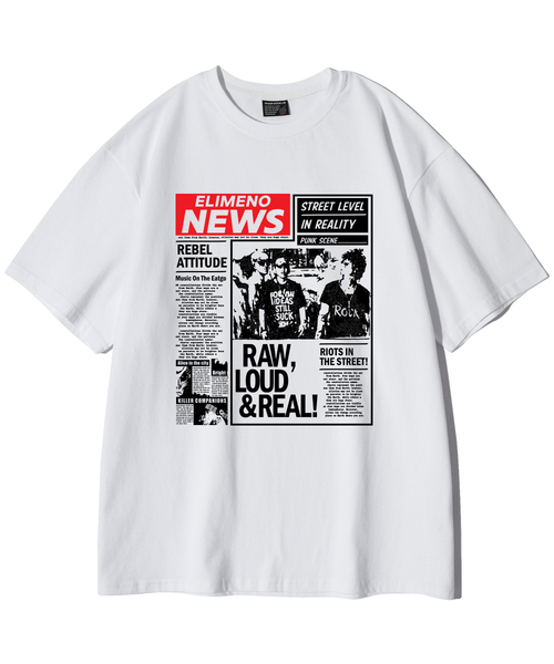 ELIMENO(エリメノ)の「ELニュース半袖Tシャツ4カラー(Tシャツ/カットソー・メンズ・ブラック/チャコール/ホワイト/ライトグレー・1/2/3/4/5/6)」の2枚目の写真