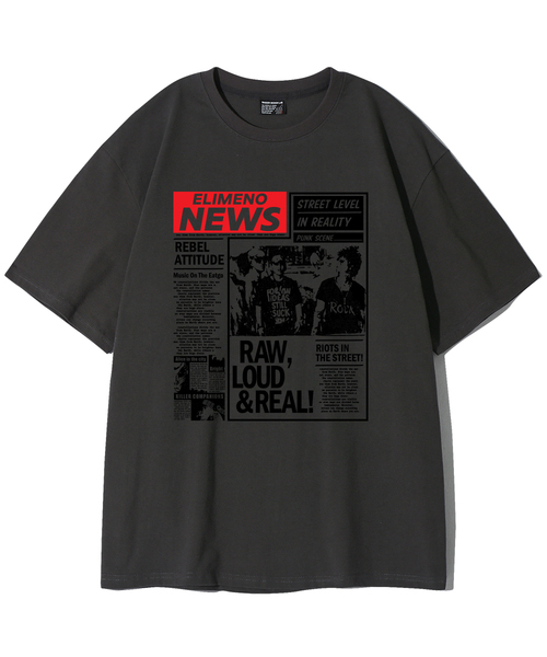 ELIMENO(エリメノ)の「ELニュース半袖Tシャツ4カラー(Tシャツ/カットソー・メンズ・ブラック/チャコール/ホワイト/ライトグレー・1/2/3/4/5/6)」の4枚目の写真