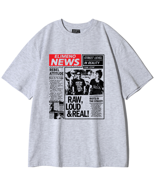 ELIMENO(エリメノ)の「ELニュース半袖Tシャツ4カラー(Tシャツ/カットソー・メンズ・ブラック/チャコール/ホワイト/ライトグレー・1/2/3/4/5/6)」の3枚目の写真
