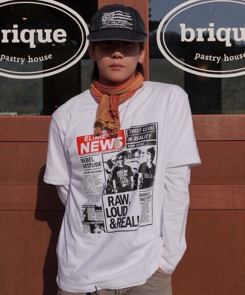 ELIMENO(エリメノ)の「ELニュース半袖Tシャツ4カラー(Tシャツ/カットソー・メンズ・ブラック/チャコール/ホワイト/ライトグレー・1/2/3/4/5/6)」の12枚目の写真