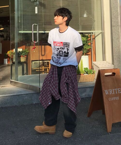 ELIMENO(エリメノ)の「ELニュース半袖Tシャツ4カラー(Tシャツ/カットソー・メンズ・ブラック/チャコール/ホワイト/ライトグレー・1/2/3/4/5/6)」の13枚目の写真