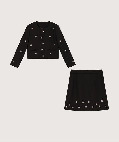 LA POMME petit（ラポミ・プチ）の「Silver Flower Motif Jacket Set Up（セットアップ・レディース・ブラック/アイボリー・SMALL/LARGE/MEDIUM）」の2枚目の写真