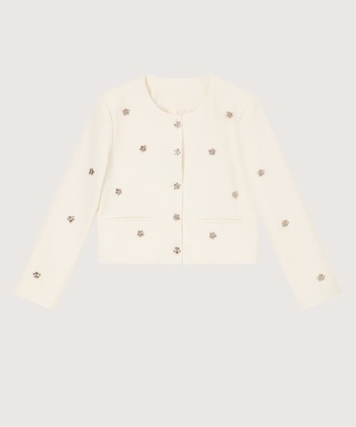 LA POMME petit（ラポミ・プチ）の「Silver Flower Motif Jacket Set Up（セットアップ・レディース・ブラック/アイボリー・SMALL/LARGE/MEDIUM）」の3枚目の写真