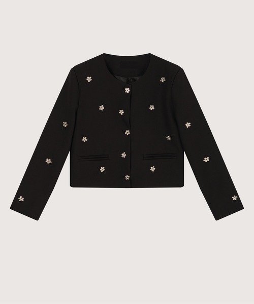 LA POMME petit（ラポミ・プチ）の「Silver Flower Motif Jacket Set Up（セットアップ・レディース・ブラック/アイボリー・SMALL/LARGE/MEDIUM）」の5枚目の写真
