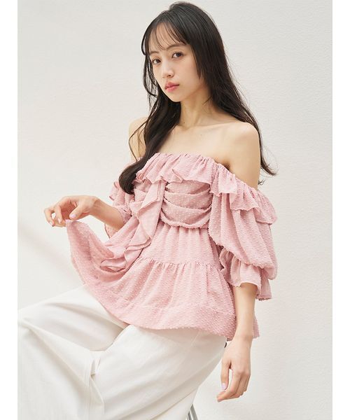 SNIDEL(スナイデル)の「オフショルボリュームフリルブラウス(シャツ/ブラウス・レディース・アイボリー/ブラック/ホワイト/ピンク・F)」の20枚目の写真