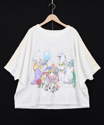 ScoLar(スカラー) 花ネコ発泡プリント ローズジャガードTシャツ（T