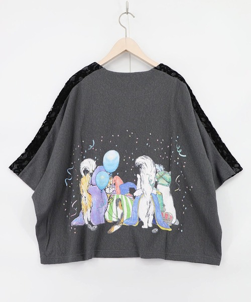 ScoLar(スカラー) 仮面舞踏会のネコ柄 ドルマンスリーブTシャツ（T