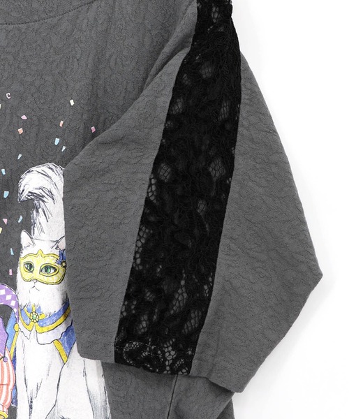 スカラー　162634：仮面舞踏会のネコ柄 ドルマンスリーブTシャツ 162634：仮面舞踏会のネコ柄 ドルマンスリーブTシャツの通販-ScoLar