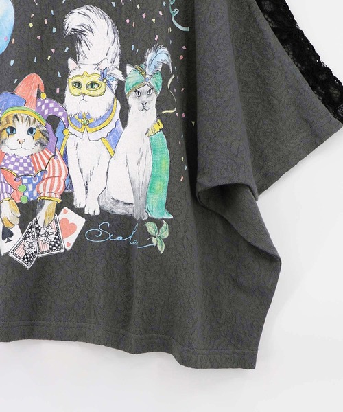 【ScoLar】スカラー みやとぶる様3点 ScoLar(スカラー) 仮面舞踏会のネコ柄 ドルマンスリーブTシャツ（T