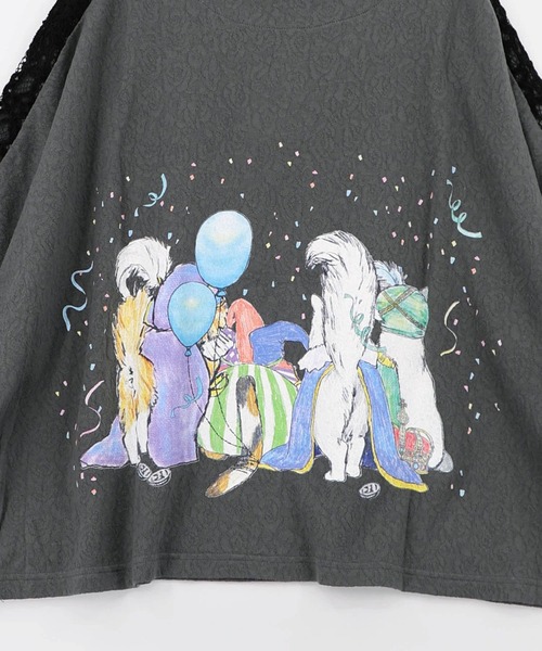 スカラー　162634：仮面舞踏会のネコ柄 ドルマンスリーブTシャツ 162634：仮面舞踏会のネコ柄 ドルマンスリーブTシャツの通販-ScoLar