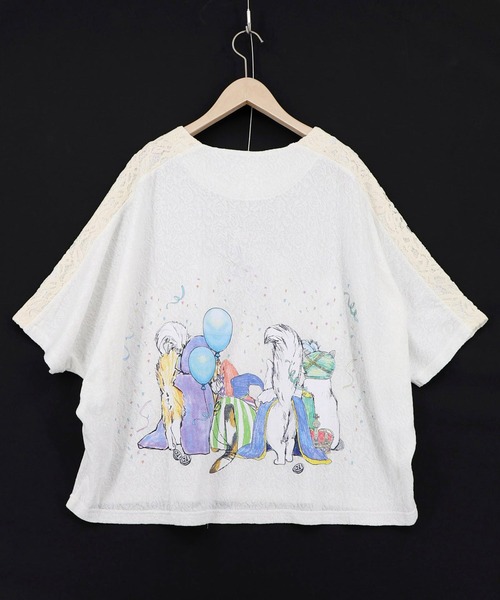 【ScoLar】スカラー みやとぶる様3点 ScoLar(スカラー) 仮面舞踏会のネコ柄 ドルマンスリーブTシャツ（T