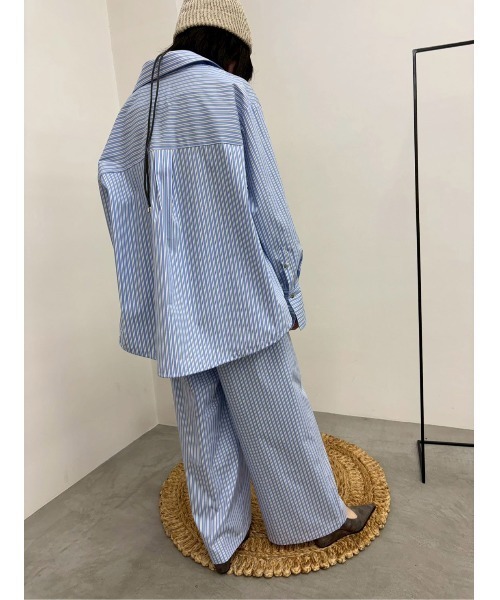 MIDVEIN(ミッドヴェイン)の「Striped drawstring shirt(シャツ/ブラウス・レディース・ピンク/サックスブルー・FREE)」の4枚目の写真
