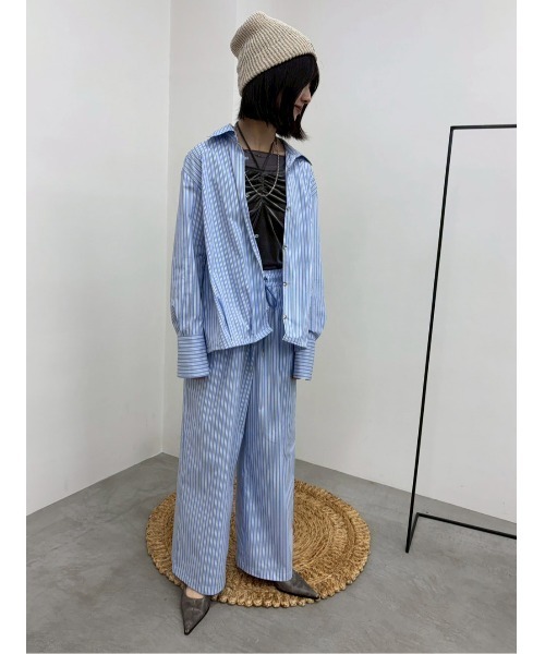 MIDVEIN(ミッドヴェイン)の「Striped drawstring shirt(シャツ/ブラウス・レディース・ピンク/サックスブルー・FREE)」の5枚目の写真