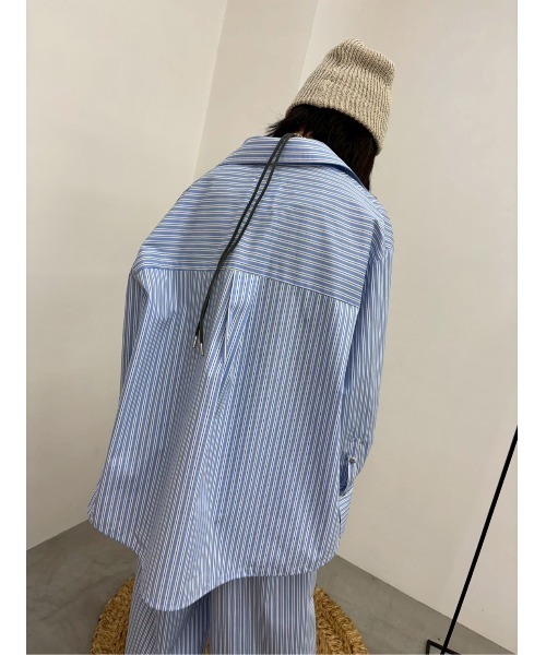MIDVEIN(ミッドヴェイン)の「Striped drawstring shirt(シャツ/ブラウス・レディース・ピンク/サックスブルー・FREE)」の6枚目の写真