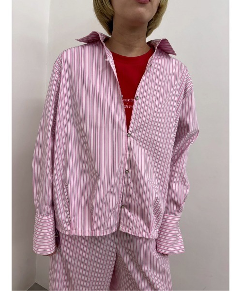 MIDVEIN(ミッドヴェイン)の「Striped drawstring shirt(シャツ/ブラウス・レディース・ピンク/サックスブルー・FREE)」の7枚目の写真