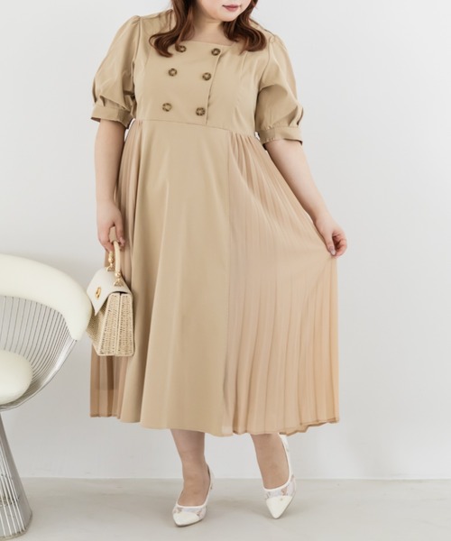 CLETTE(クレット)の「CLETTEオリジナルトレンチ風サイドプリーツワンピース(ワンピース・レディース・ネイビー/ベージュ・4L/3L/LL)」の5枚目の写真