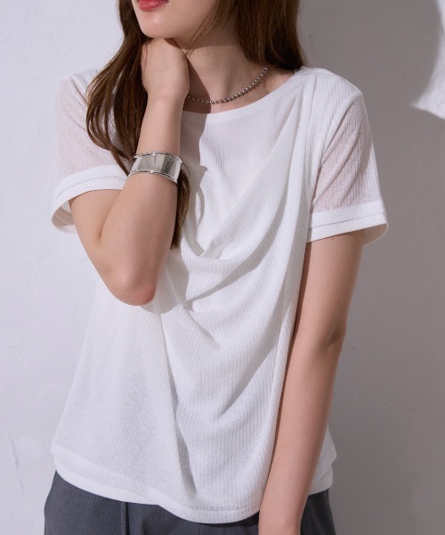TRIANGLE PALETTE(トライアングルパレット)の「ドレープ シアートップス / 半袖(Tシャツ/カットソー・レディース・ブラック/ホワイト・FREE)」の3枚目の写真