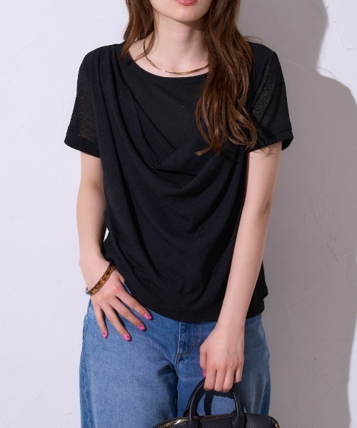 TRIANGLE PALETTE(トライアングルパレット)の「ドレープ シアートップス / 半袖(Tシャツ/カットソー・レディース・ブラック/ホワイト・FREE)」の9枚目の写真