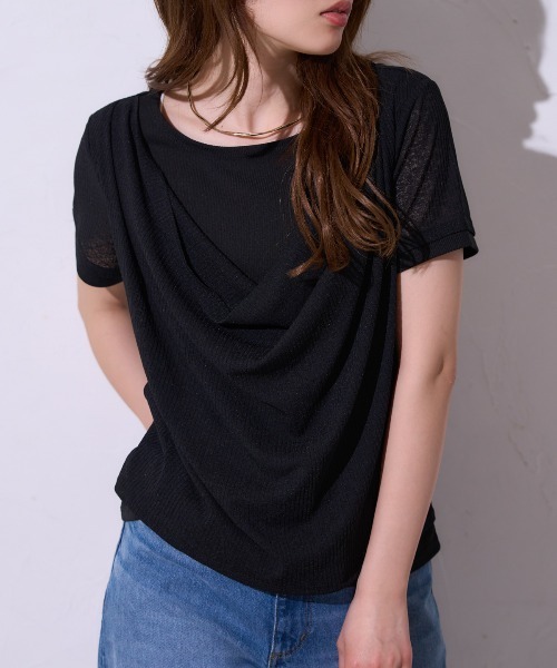 TRIANGLE PALETTE(トライアングルパレット)の「ドレープ シアートップス / 半袖(Tシャツ/カットソー・レディース・ブラック/ホワイト・FREE)」の18枚目の写真