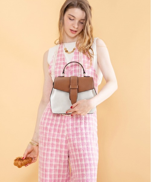 styiro(スタイロ)の「ベルトフラップ 2WAY ショルダーハンドバッグ /キャンバスミックス(ハンドバッグ・レディース・ライトピンク/アイボリー/キャメル/ブラック・FREE)」の1枚目の写真