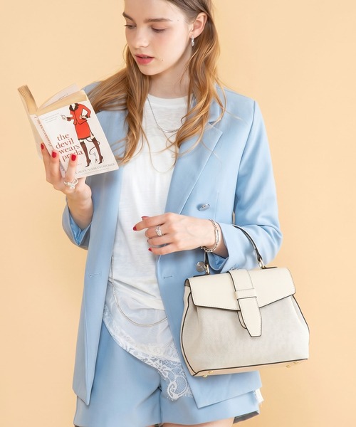 styiro(スタイロ)の「ベルトフラップ 2WAY ショルダーハンドバッグ /キャンバスミックス(ハンドバッグ・レディース・ライトピンク/アイボリー/キャメル/ブラック・FREE)」の2枚目の写真