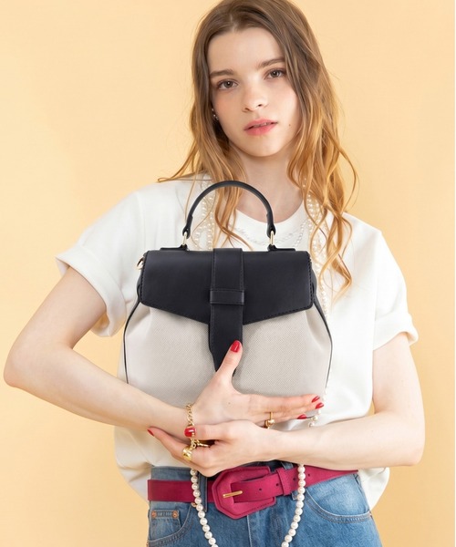 styiro(スタイロ)の「ベルトフラップ 2WAY ショルダーハンドバッグ /キャンバスミックス(ハンドバッグ・レディース・ライトピンク/アイボリー/キャメル/ブラック・FREE)」の3枚目の写真