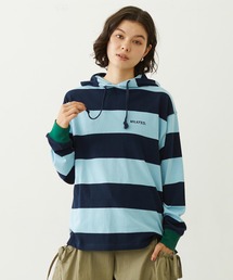 CONTRAST RIB STRIPED HOODED TOP