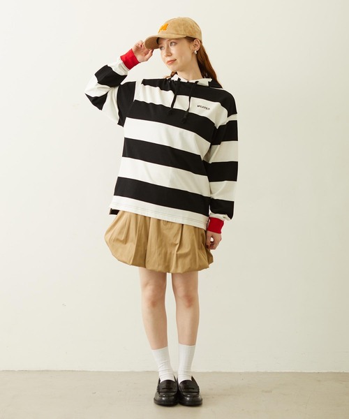 MILKFED.(ミルクフェド)の「CONTRAST RIB STRIPED HOODED TOP(Tシャツ/カットソー・レディース・ネイビー/イエロー/ブラック・ONE SIZE)」の6枚目の写真