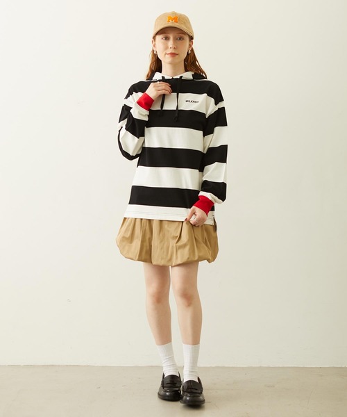 MILKFED.(ミルクフェド)の「CONTRAST RIB STRIPED HOODED TOP(Tシャツ/カットソー・レディース・ネイビー/イエロー/ブラック・ONE SIZE)」の7枚目の写真
