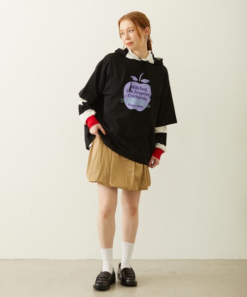 MILKFED.(ミルクフェド)の「CONTRAST RIB STRIPED HOODED TOP(Tシャツ/カットソー・レディース・ネイビー/イエロー/ブラック・ONE SIZE)」の9枚目の写真