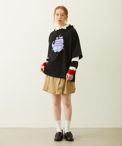 MILKFED.(ミルクフェド)の「CONTRAST RIB STRIPED HOODED TOP(Tシャツ/カットソー・レディース・ネイビー/イエロー/ブラック・ONE SIZE)」の10枚目の写真