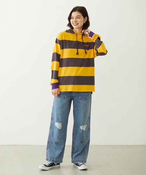 MILKFED.(ミルクフェド)の「CONTRAST RIB STRIPED HOODED TOP(Tシャツ/カットソー・レディース・ネイビー/イエロー/ブラック・ONE SIZE)」の13枚目の写真