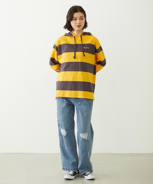 MILKFED.(ミルクフェド)の「CONTRAST RIB STRIPED HOODED TOP(Tシャツ/カットソー・レディース・ネイビー/イエロー/ブラック・ONE SIZE)」の14枚目の写真