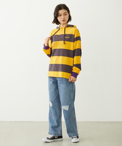 MILKFED.(ミルクフェド)の「CONTRAST RIB STRIPED HOODED TOP(Tシャツ/カットソー・レディース・ネイビー/イエロー/ブラック・ONE SIZE)」の15枚目の写真